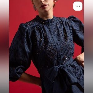 Christy Lynn Whitney Top Navy Blue Eyelet Long Sleeve Blouse